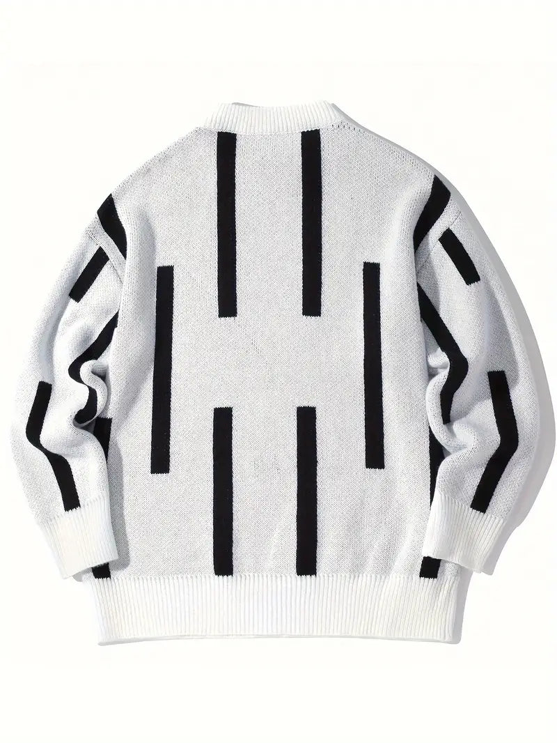 Elegant Strip Neck Crew Sweater