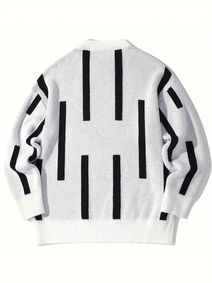 Elegant Strip Neck Crew Sweater