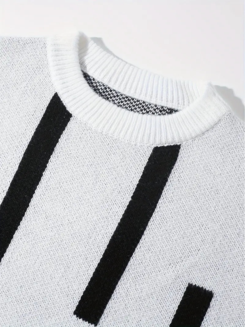 Elegant Strip Neck Crew Sweater