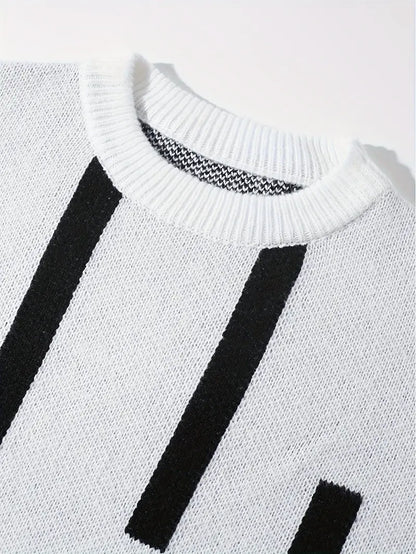 Elegant Strip Neck Crew Sweater
