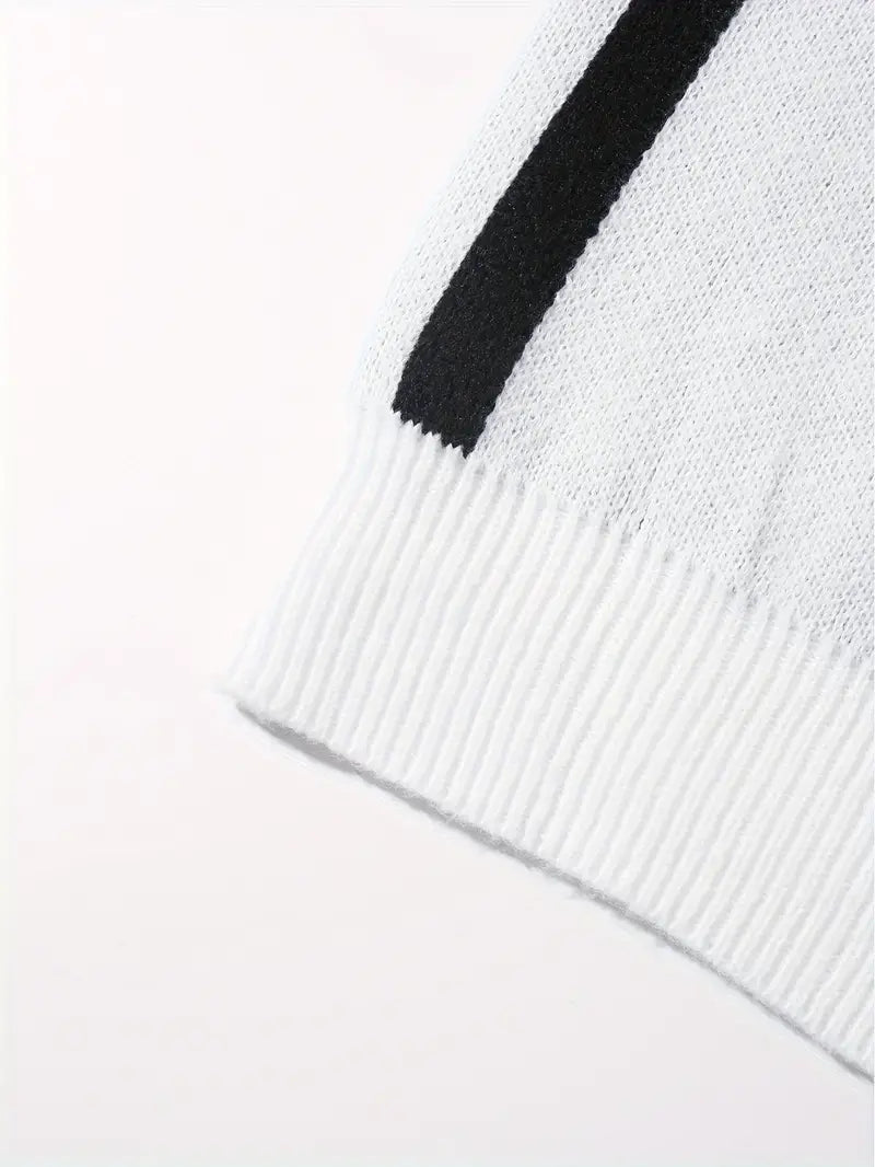 Elegant Strip Neck Crew Sweater