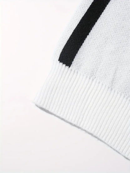 Elegant Strip Neck Crew Sweater